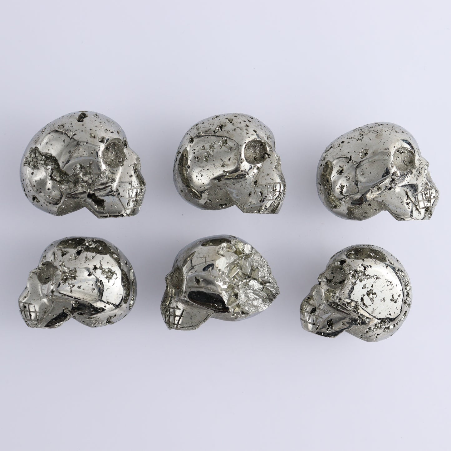 Pyrite Skulls Set of 6 - Expert Wholesale and Supplier of Wholesale Crystals & Bulk Gemstones, ["Hearts","Peru","Pyrite"]