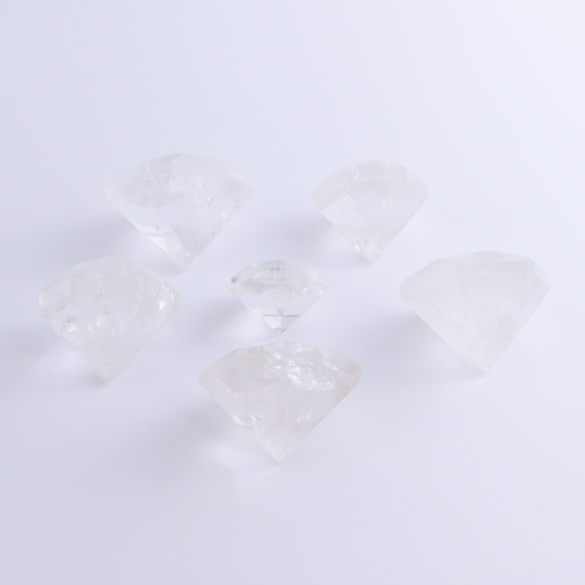 Quartz Diamond Shaped Carvings Set of 6 - Expert Wholesale and Supplier of Wholesale Crystals & Bulk Gemstones, ["Brazil","Clear Quartz","Mixed Carvings","Quartz"]