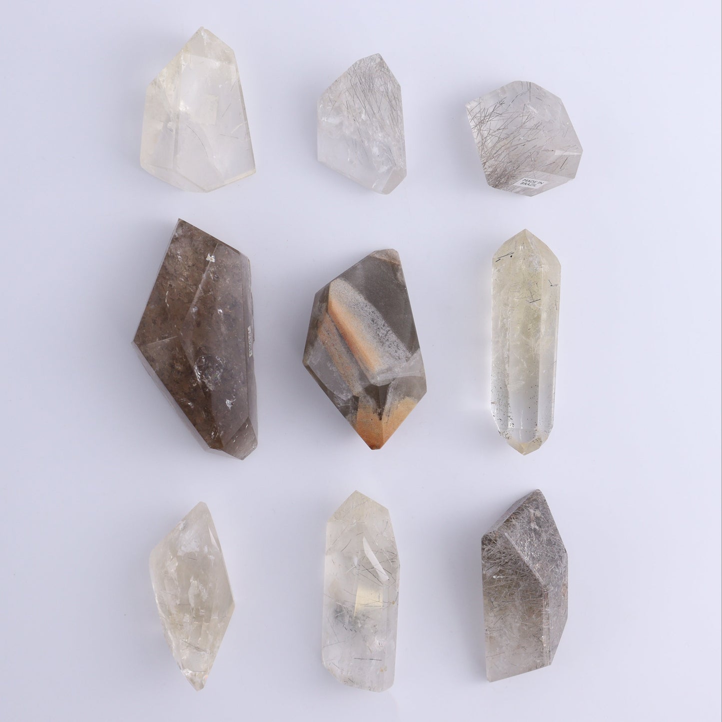 Rutiled Quartz Freeforms Set of 9 - Expert Wholesale and Supplier of Wholesale Crystals & Bulk Gemstones, ["Brazil","Freeform","Freeforms","Points","Quartz","Rutiled Quartz"]