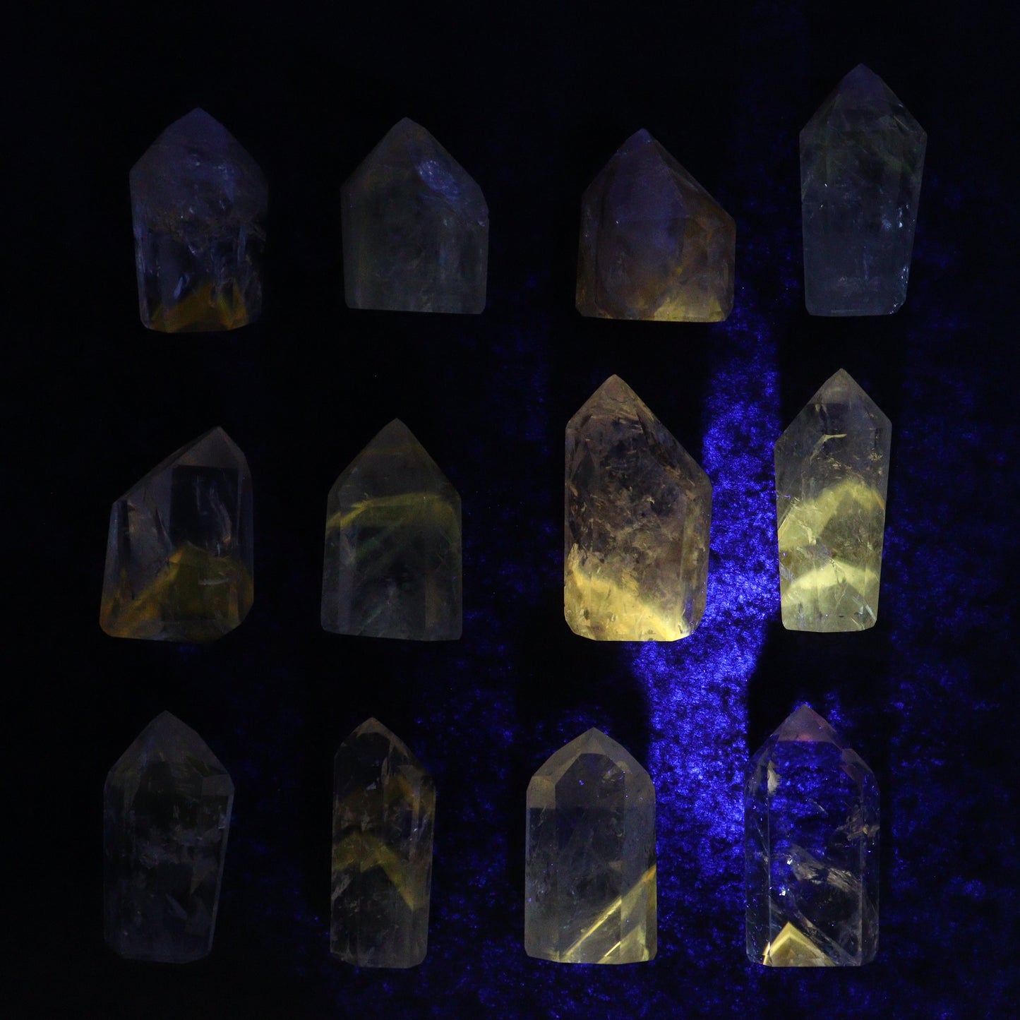Powellite Amethyst UV Reactive Towers Set of 30 - Expert Wholesale and Supplier of Wholesale Crystals & Bulk Gemstones, ["Amethyst","Powellite"]