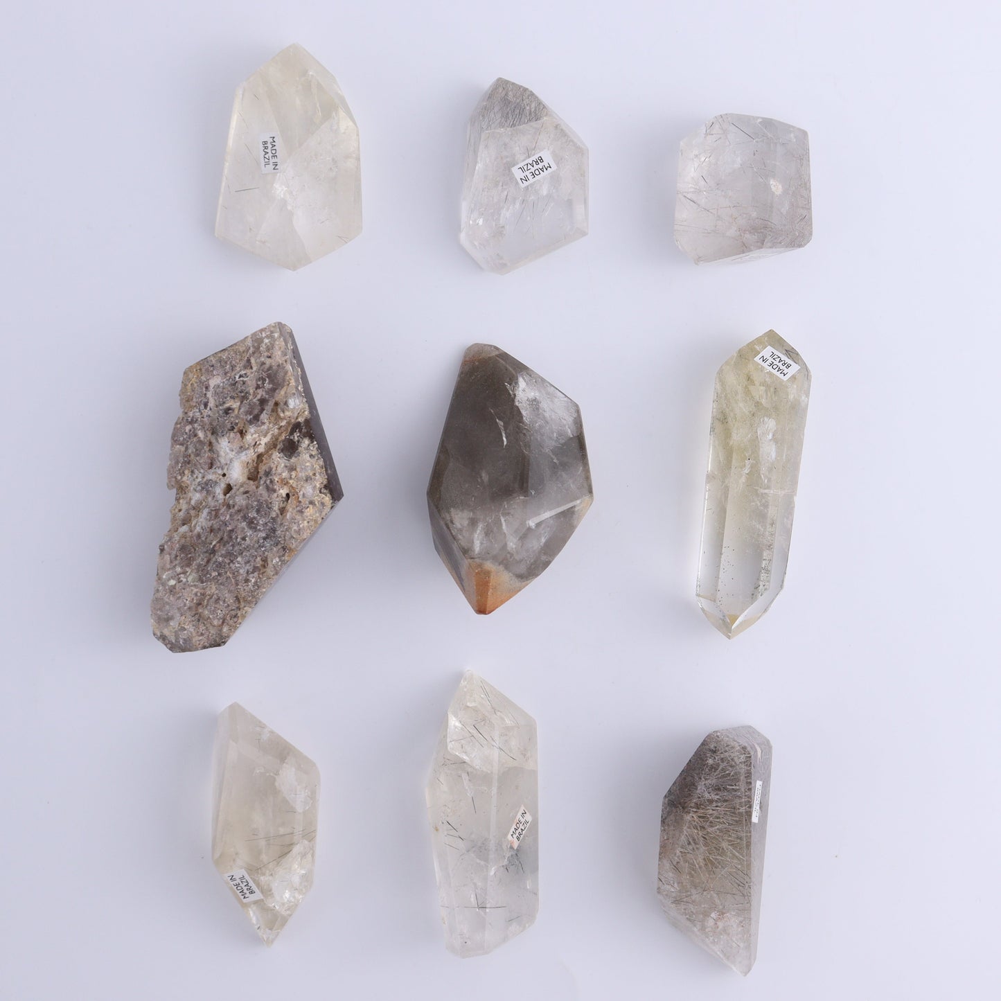 Rutiled Quartz Freeforms Set of 9 - Expert Wholesale and Supplier of Wholesale Crystals & Bulk Gemstones, ["Brazil","Freeform","Freeforms","Points","Quartz","Rutiled Quartz"]