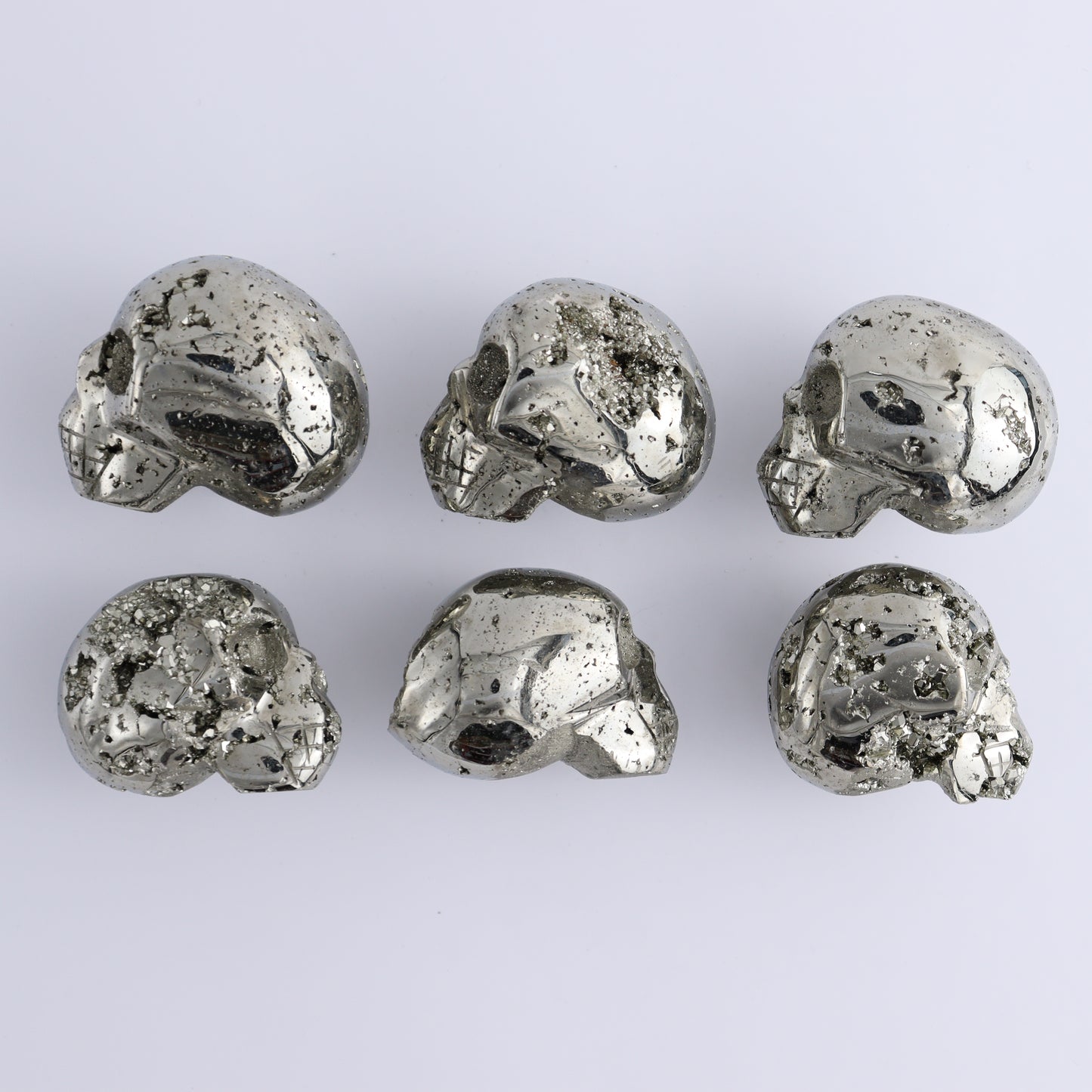 Pyrite Skulls Set of 6 - Expert Wholesale and Supplier of Wholesale Crystals & Bulk Gemstones, ["Hearts","Peru","Pyrite"]
