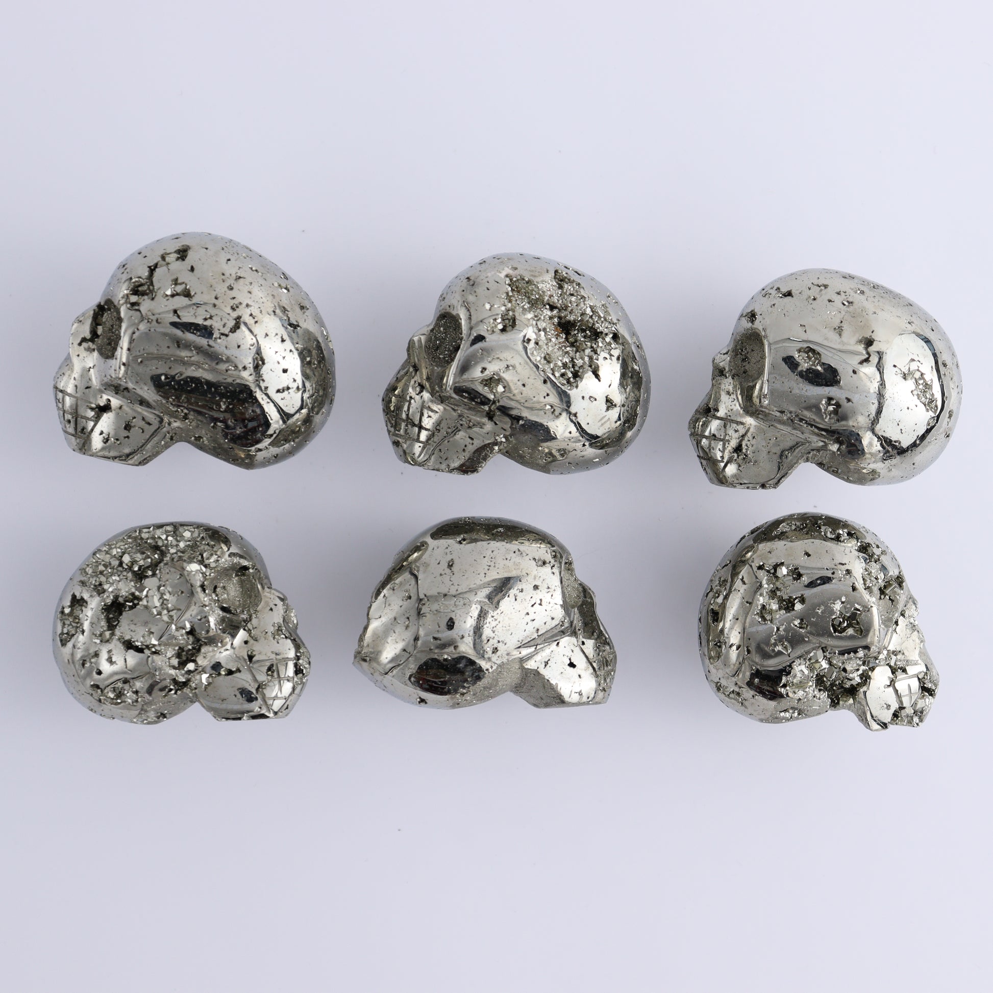 Pyrite Skulls Set of 6 - Expert Wholesale and Supplier of Wholesale Crystals & Bulk Gemstones, ["Hearts","Peru","Pyrite"]
