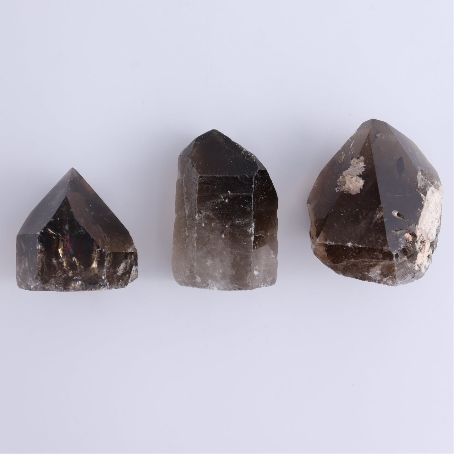 Smoky Quartz Polished Tops Set of 35 - Expert Wholesale and Supplier of Wholesale Crystals & Bulk Gemstones, ["Brazil","close_70","Points","Quartz","Smoky Quartz"]