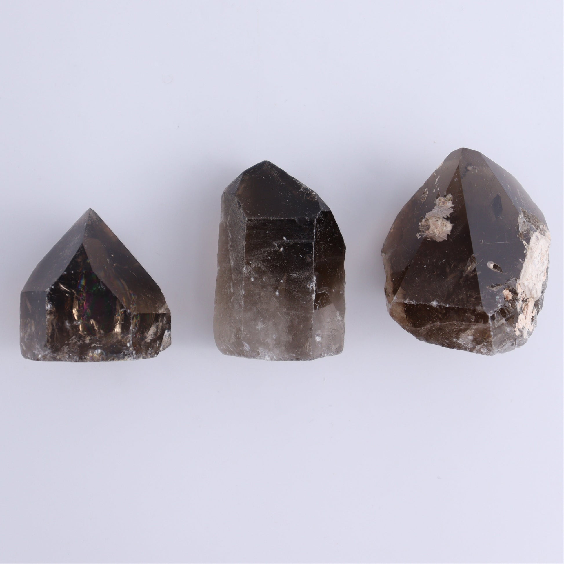 Smoky Quartz Polished Tops Set of 35 - Expert Wholesale and Supplier of Wholesale Crystals & Bulk Gemstones, ["Brazil","close_70","Points","Quartz","Smoky Quartz"]