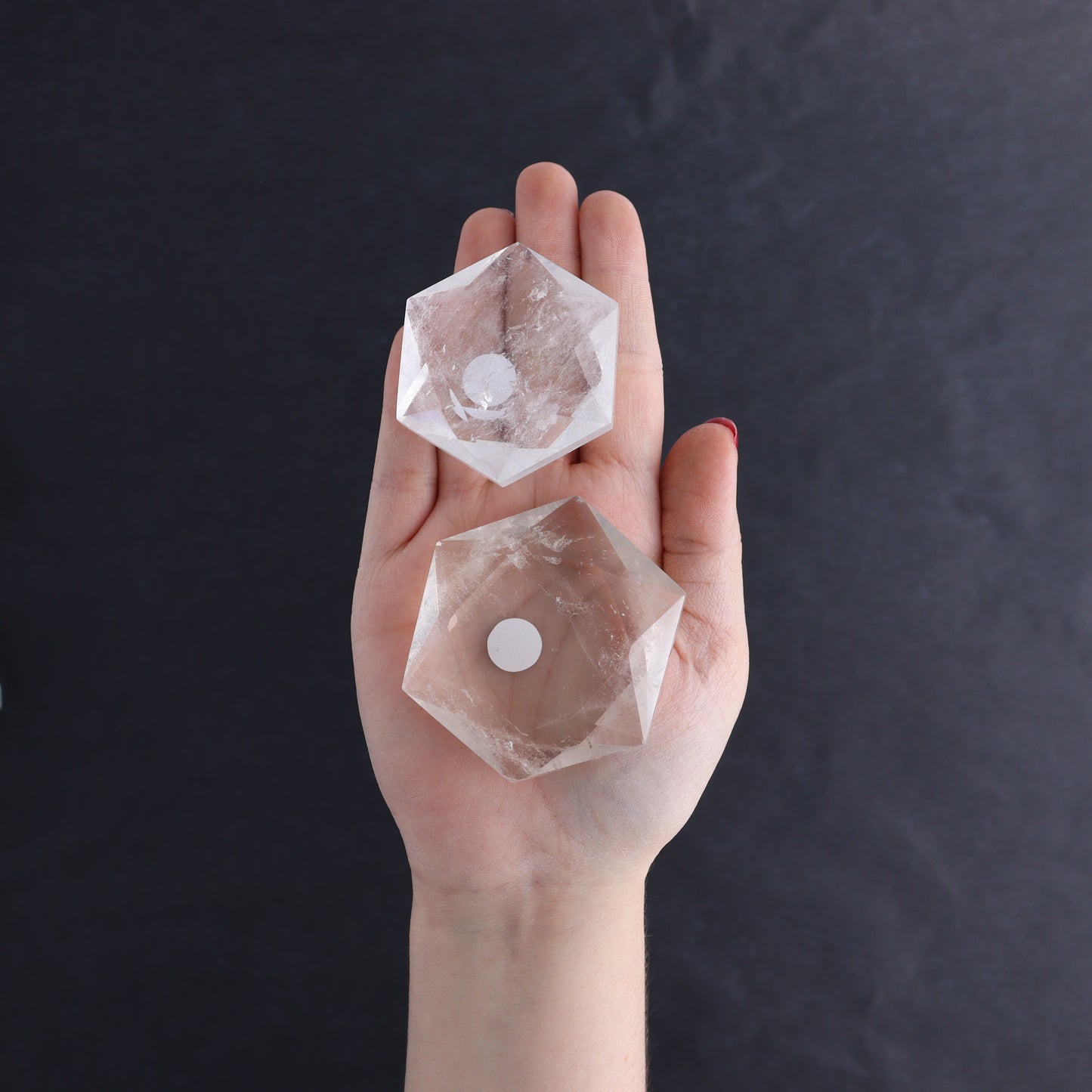 Clear Quartz Mixed Hearts & Hexagon Set of 18 - Expert Wholesale and Supplier of Wholesale Crystals & Bulk Gemstones, ["Brazil","Clear Quartz","Hearts","Hexagon","Quartz"]