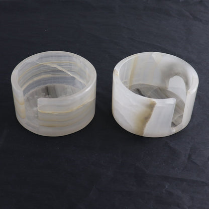 Coaster Set Mexican Onyx/Calcite White & Grey