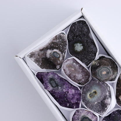 Uruguay Amethyst Clusters with "Eyes" Flat of 10 - Expert Wholesale and Supplier of Wholesale Crystals & Bulk Gemstones, ["Amethyst","Clusters","Eyes Amethyst","Uruguay"]
