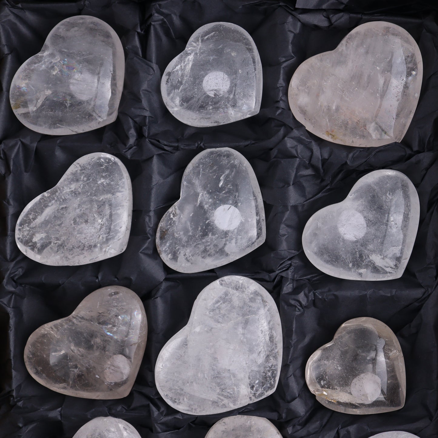 Imperfect Clear Quartz Hearts Set of 12 - Expert Wholesale and Supplier of Wholesale Crystals & Bulk Gemstones, ["Brazil","Clear Quartz","close_50","Hearts","Quartz"]