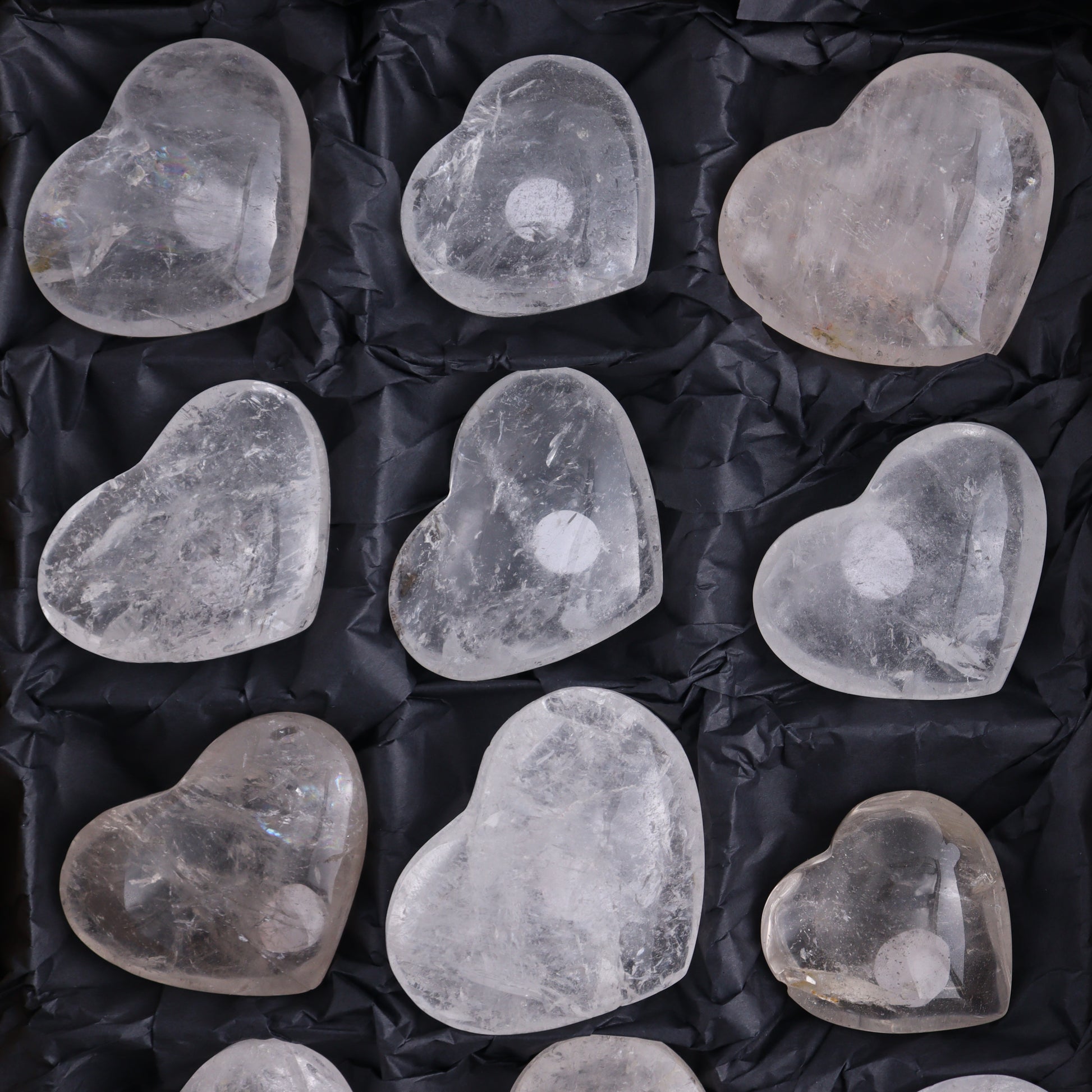 Imperfect Clear Quartz Hearts Set of 12 - Expert Wholesale and Supplier of Wholesale Crystals & Bulk Gemstones, ["Brazil","Clear Quartz","close_50","Hearts","Quartz"]