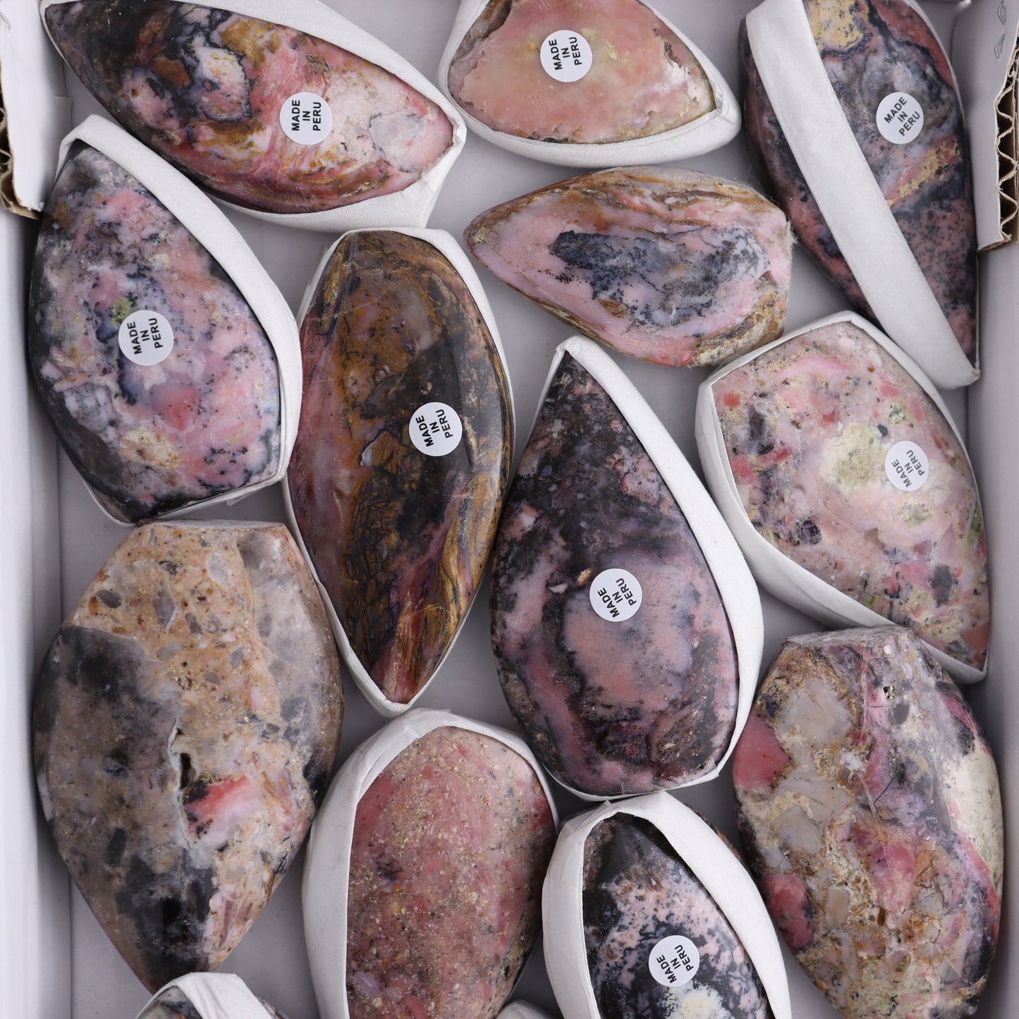 Pink Opal Flames Set of 15 - Expert Wholesale and Supplier of Wholesale Crystals & Bulk Gemstones, ["flames","Peru","Pink Opal"]