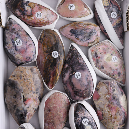 Pink Opal Flames Set of 15 - Expert Wholesale and Supplier of Wholesale Crystals & Bulk Gemstones, ["flames","Peru","Pink Opal"]