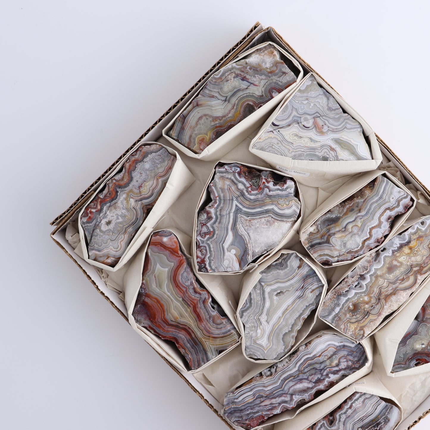 Crazy Lace Agate Flat of 11