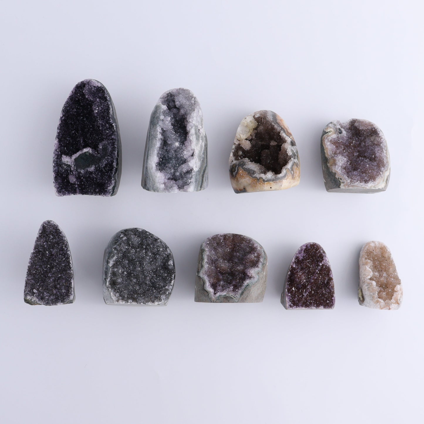 Uruguay Amethyst Cut Base Set of 9 - Expert Wholesale and Supplier of Wholesale Crystals & Bulk Gemstones, ["Amethyst","Cut Base","Uruguay"]