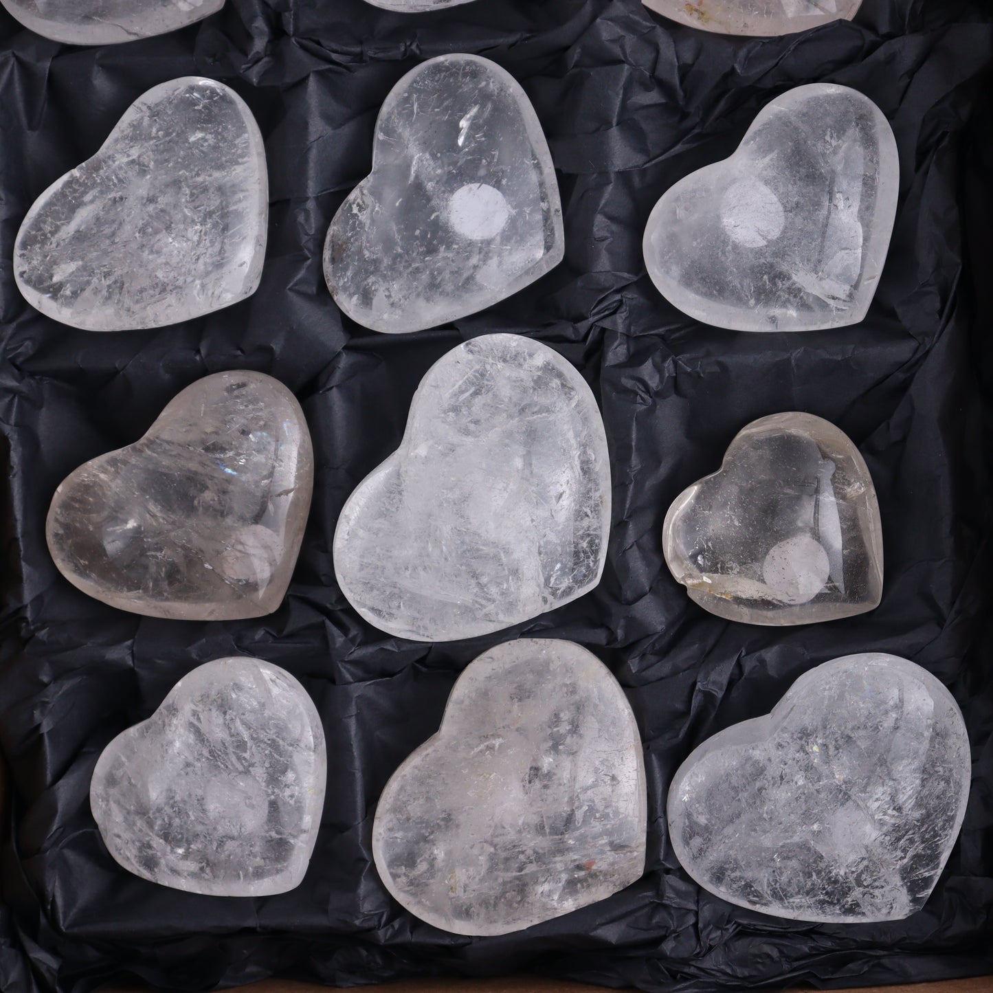 Imperfect Clear Quartz Hearts Set of 12 - Expert Wholesale and Supplier of Wholesale Crystals & Bulk Gemstones, ["Brazil","Clear Quartz","close_50","Hearts","Quartz"]