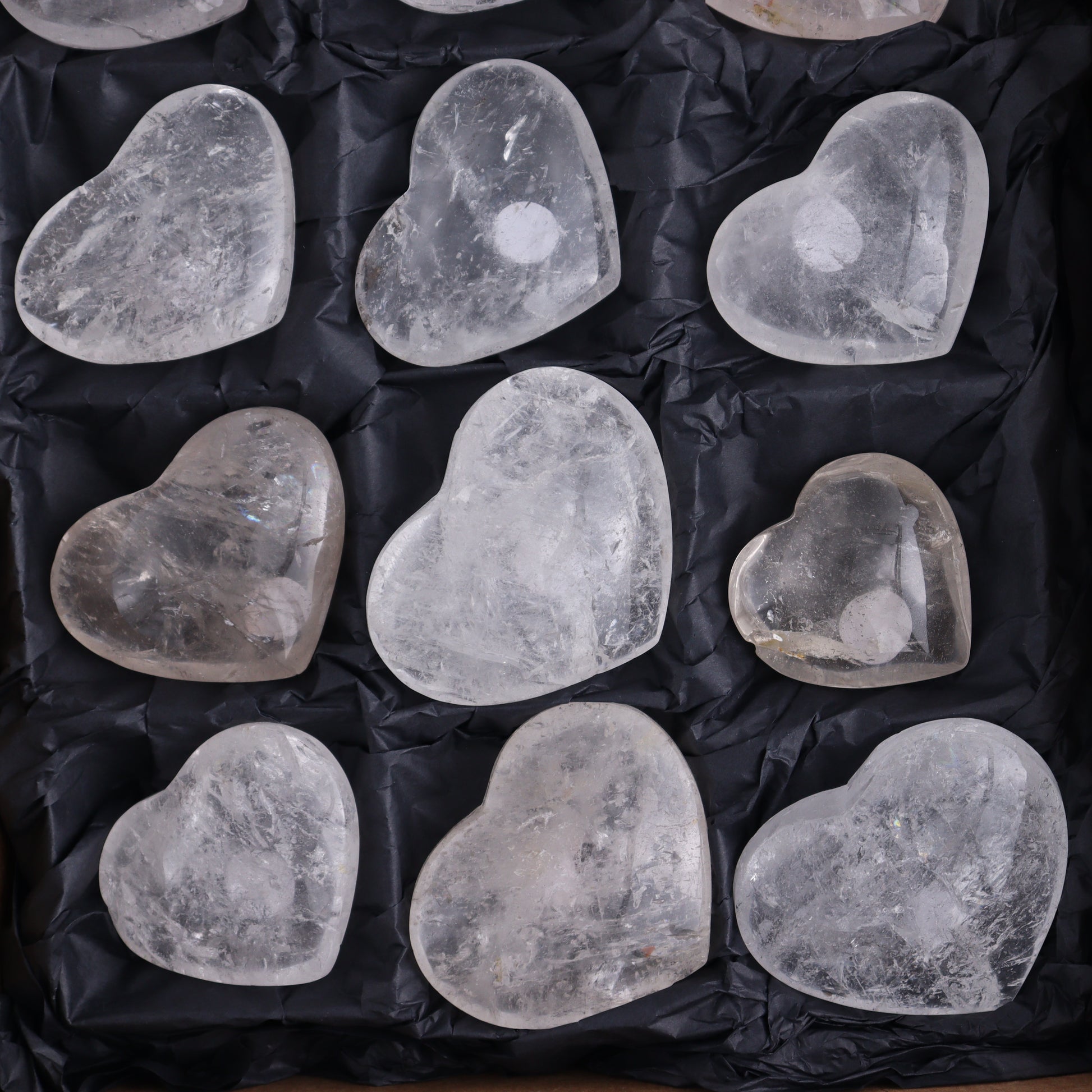 Imperfect Clear Quartz Hearts Set of 12 - Expert Wholesale and Supplier of Wholesale Crystals & Bulk Gemstones, ["Brazil","Clear Quartz","close_50","Hearts","Quartz"]