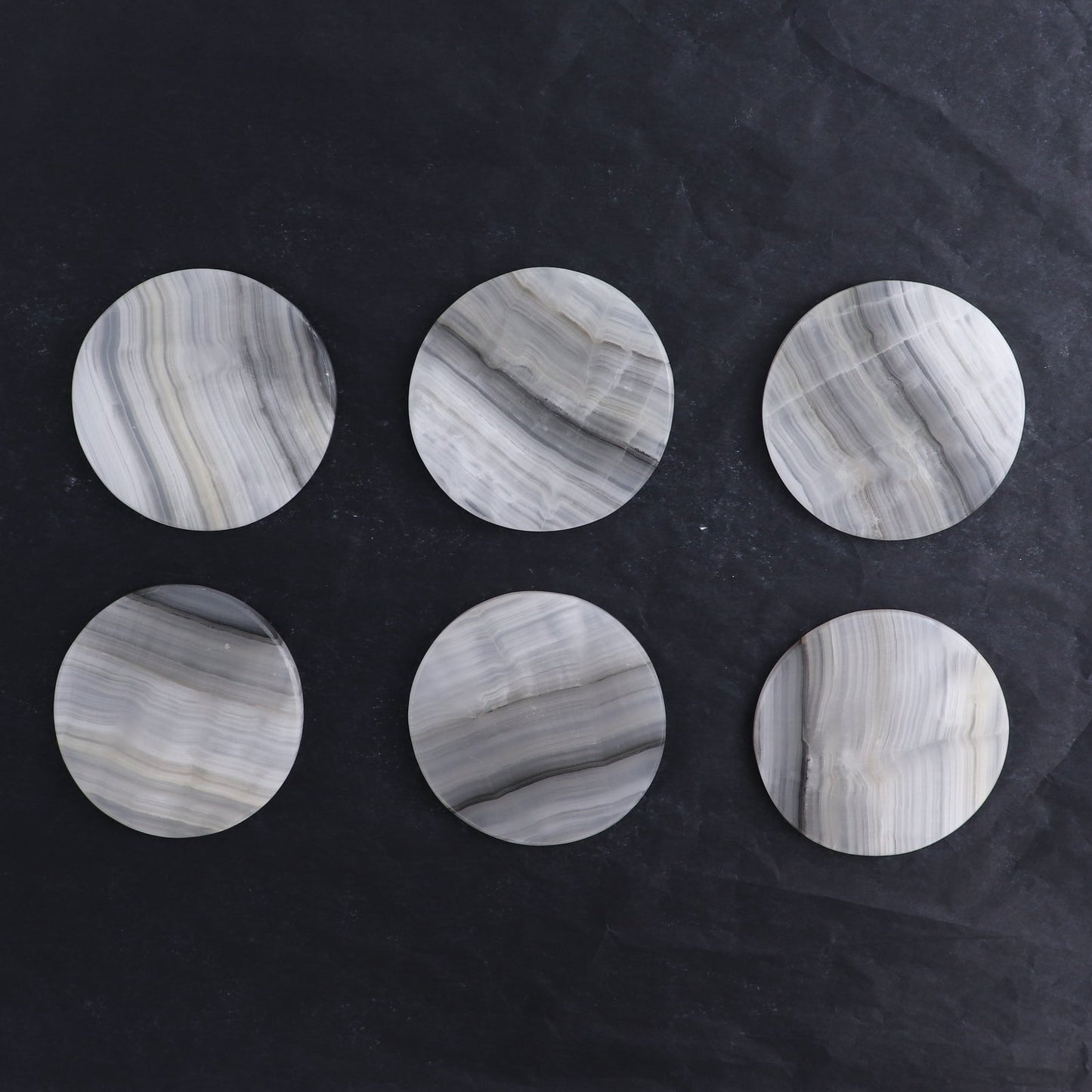 Coaster Set Mexican Onyx/Calcite White & Grey