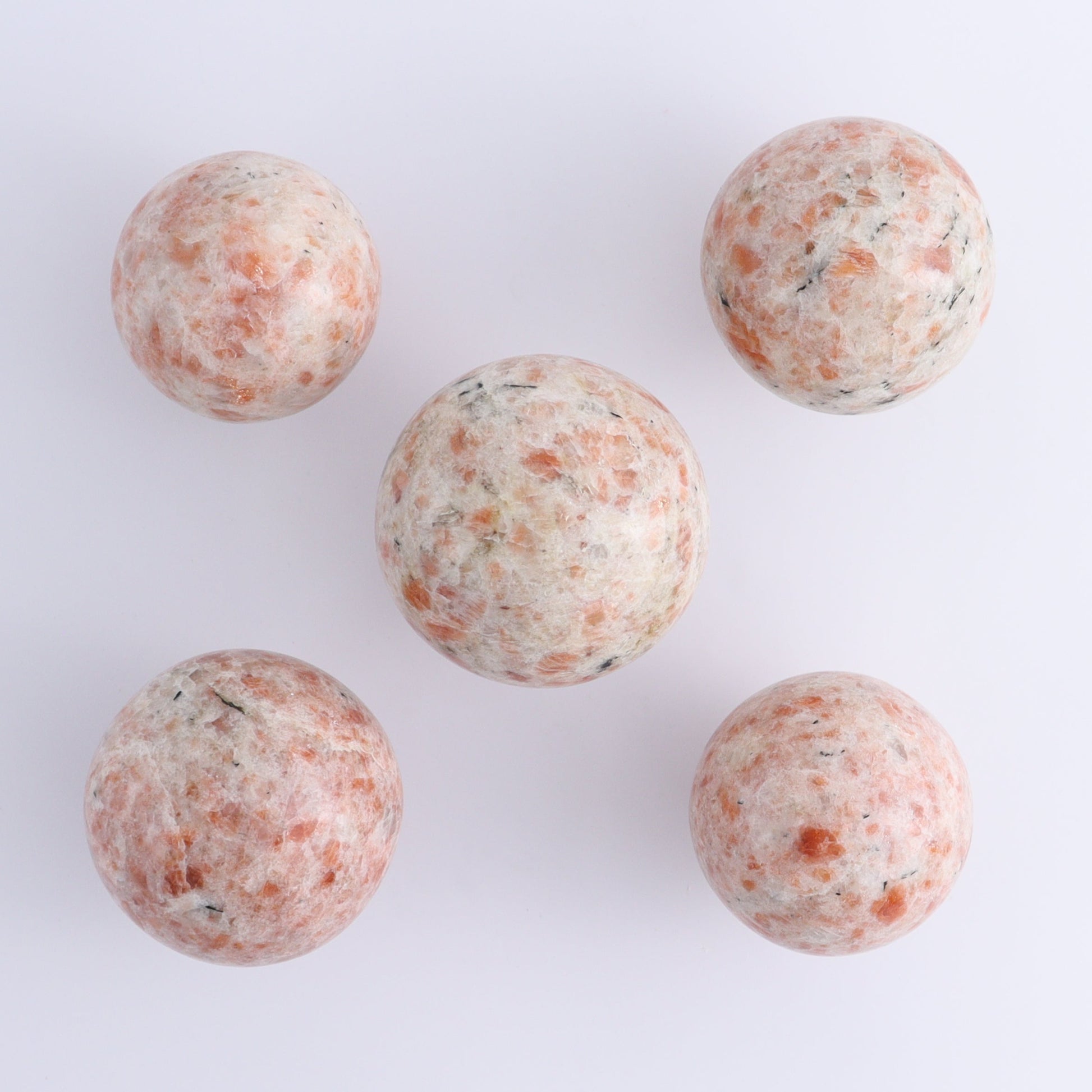 Sunstone Spheres Set of 5 - Expert Wholesale and Supplier of Wholesale Crystals & Bulk Gemstones, ["Spheres","Sunstone"]