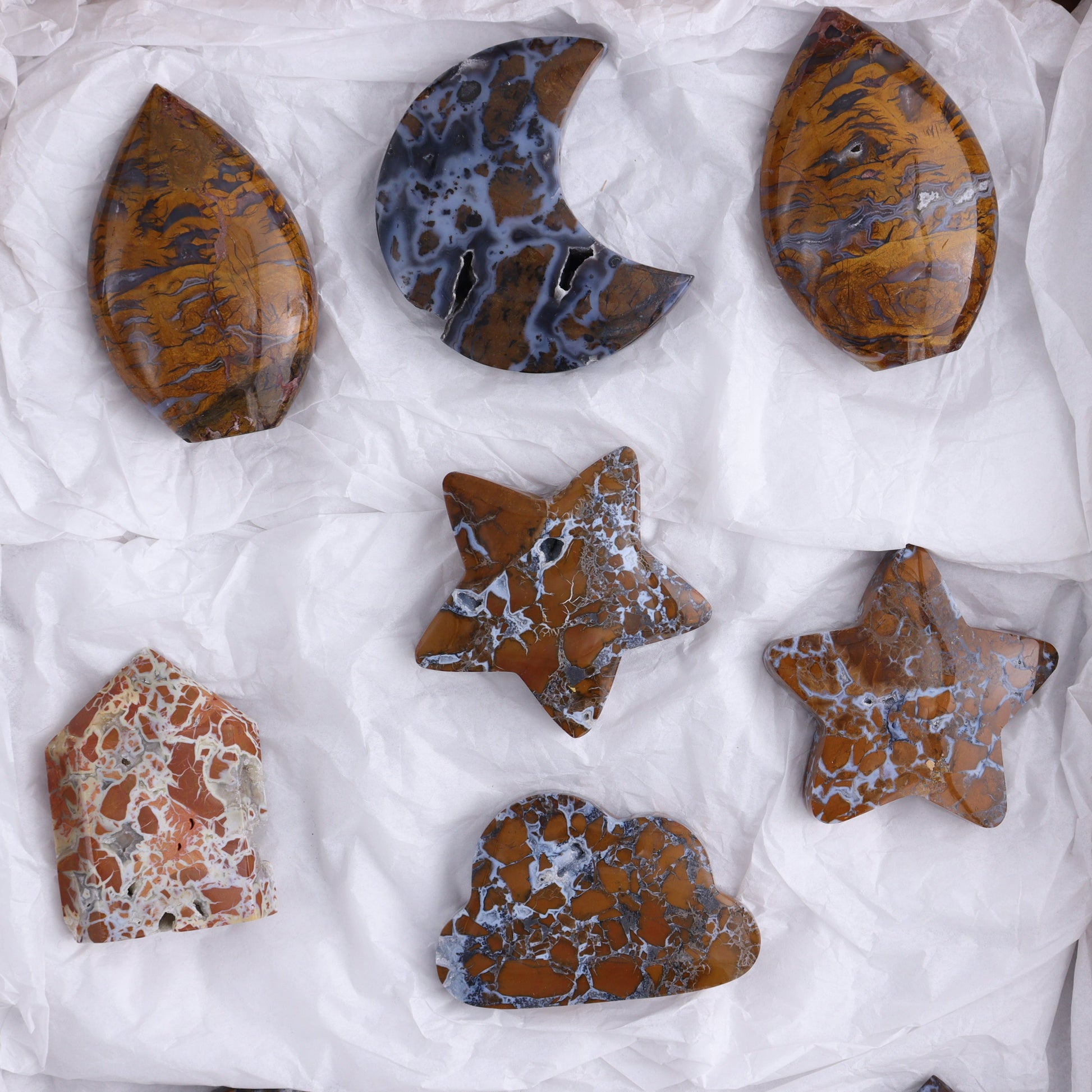 Brecciated Jasper Moons, Stars, Towers, Clouds, and Flames Set of 10 - Expert Wholesale and Supplier of Wholesale Crystals & Bulk Gemstones, ["Brecciated Jasper","Clouds","flames","Indonesia","moons","stars","Towers"]