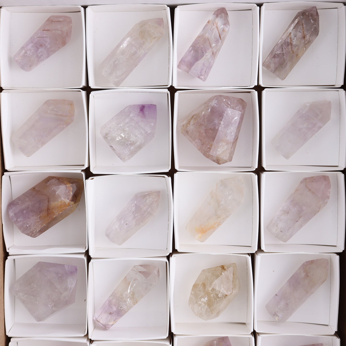 Powellite Amethyst UV Reactive Towers Set of 20 - Expert Wholesale and Supplier of Wholesale Crystals & Bulk Gemstones, ["Amethyst","Powellite"]