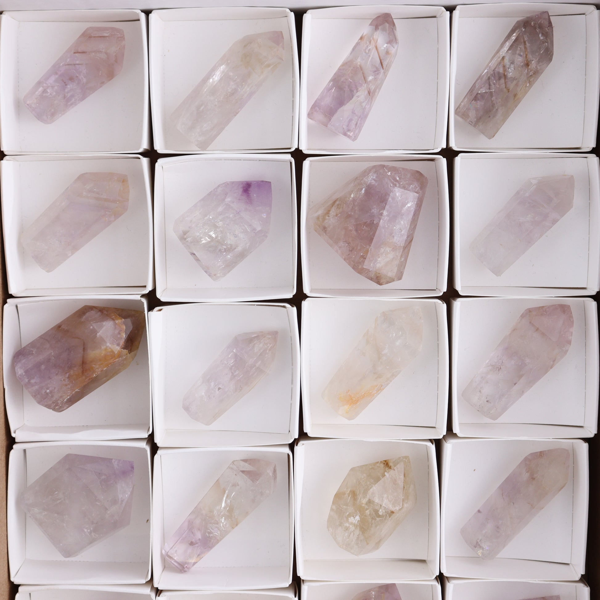 Powellite Amethyst UV Reactive Towers Set of 20 - Expert Wholesale and Supplier of Wholesale Crystals & Bulk Gemstones, ["Amethyst","Powellite"]