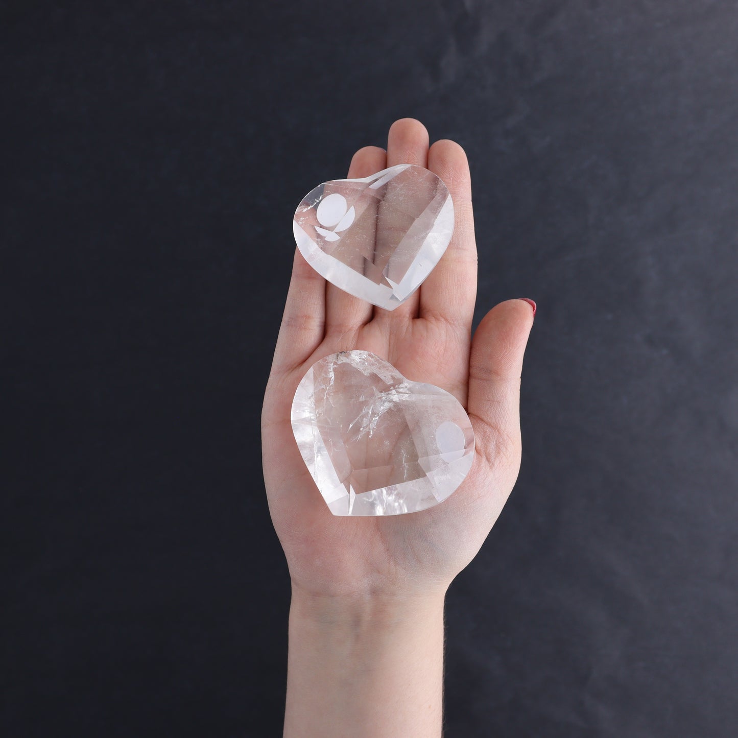 Clear Quartz Mixed Hearts & Hexagon Set of 18 - Expert Wholesale and Supplier of Wholesale Crystals & Bulk Gemstones, ["Brazil","Clear Quartz","Hearts","Hexagon","Quartz"]