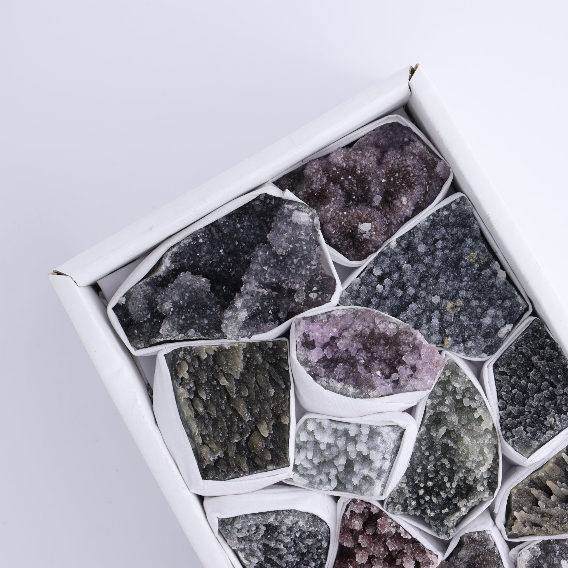 Uruguay Amethyst Clusters with Formations Flat of 15 - Expert Wholesale and Supplier of Wholesale Crystals & Bulk Gemstones, ["Amethyst","Calcite","Clusters","Formations","Uruguay"]