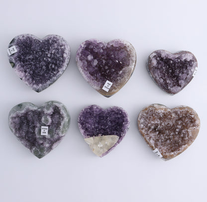 Uruguay Amethyst Hearts Set of 6 - Expert Wholesale and Supplier of Wholesale Crystals & Bulk Gemstones, ["Amethyst","Hearts","Uruguay"]