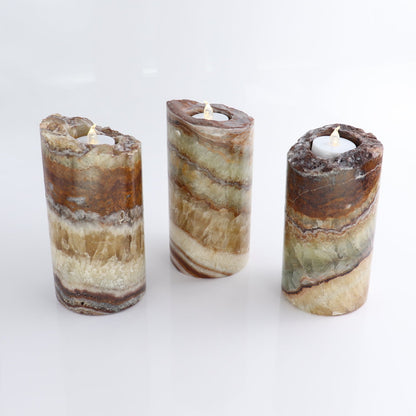 Mexican Onyx/Calcite Candle Holders Set of 3