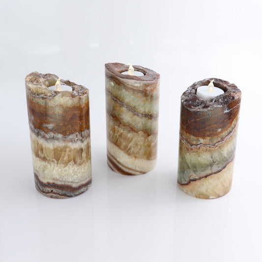 Mexican Onyx/Calcite Candle Holders Set of 3