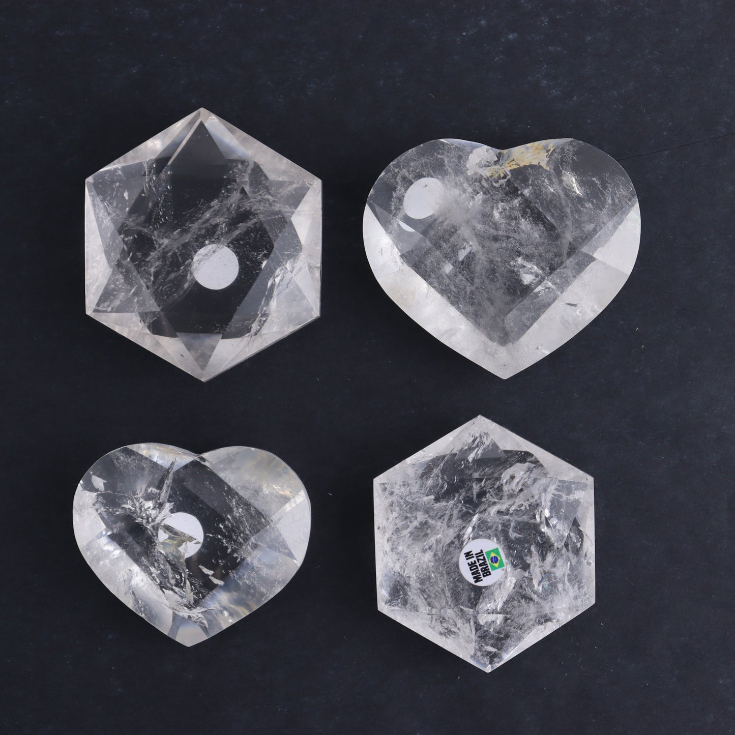 Clear Quartz Mixed Hearts & Hexagon Set of 4 - Expert Wholesale and Supplier of Wholesale Crystals & Bulk Gemstones, ["Brazil","Clear Quartz","Hearts","Hexagon","Quartz"]