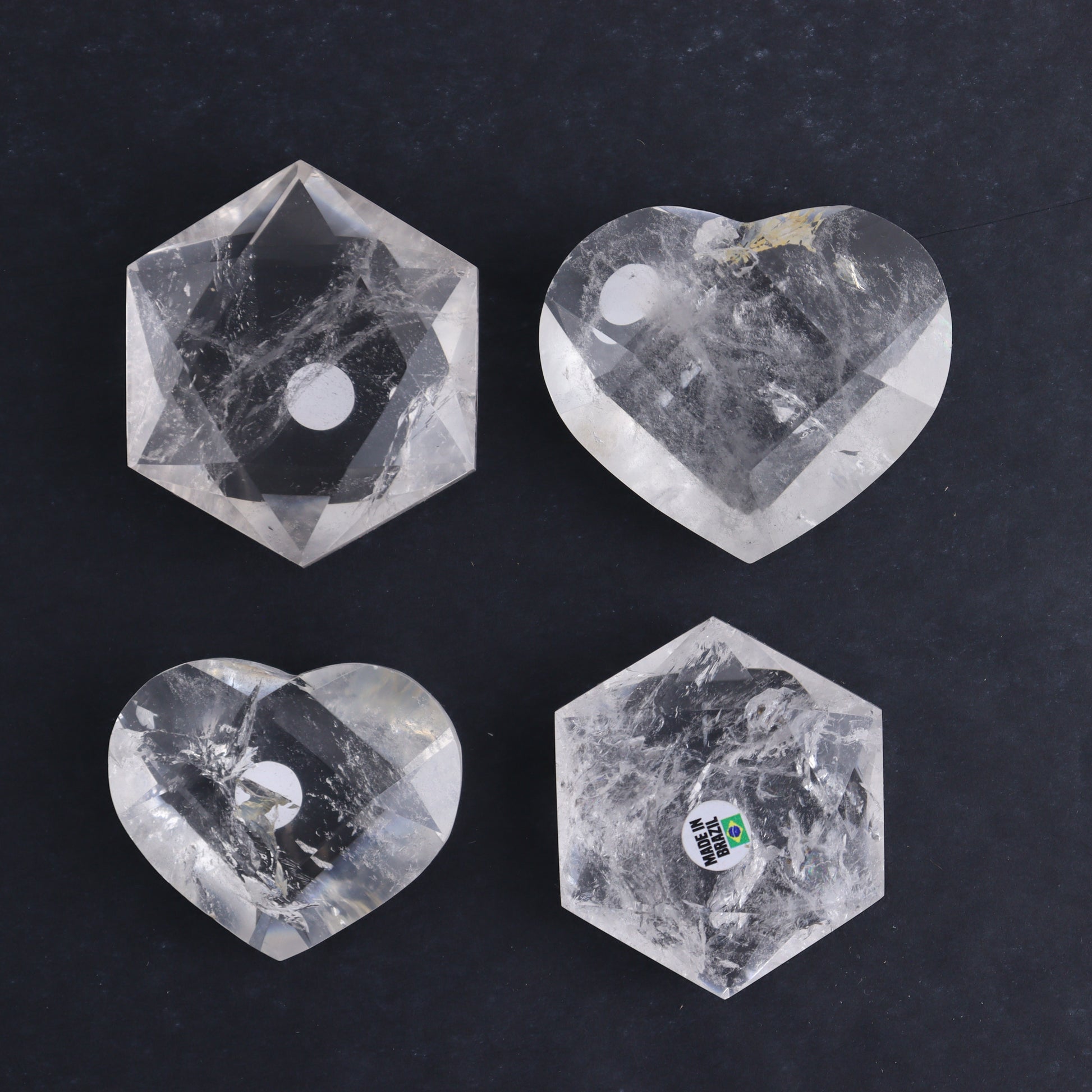 Clear Quartz Mixed Hearts & Hexagon Set of 4 - Expert Wholesale and Supplier of Wholesale Crystals & Bulk Gemstones, ["Brazil","Clear Quartz","Hearts","Hexagon","Quartz"]