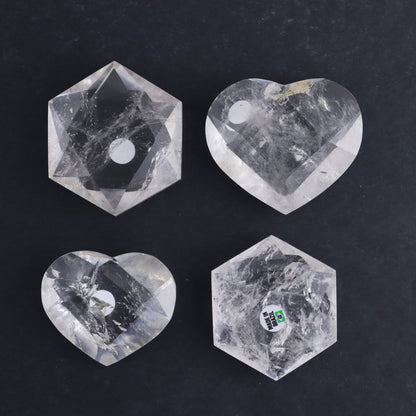 Clear Quartz Mixed Hearts & Hexagon Set of 4 - Expert Wholesale and Supplier of Wholesale Crystals & Bulk Gemstones, ["Brazil","Clear Quartz","Hearts","Hexagon","Quartz"]