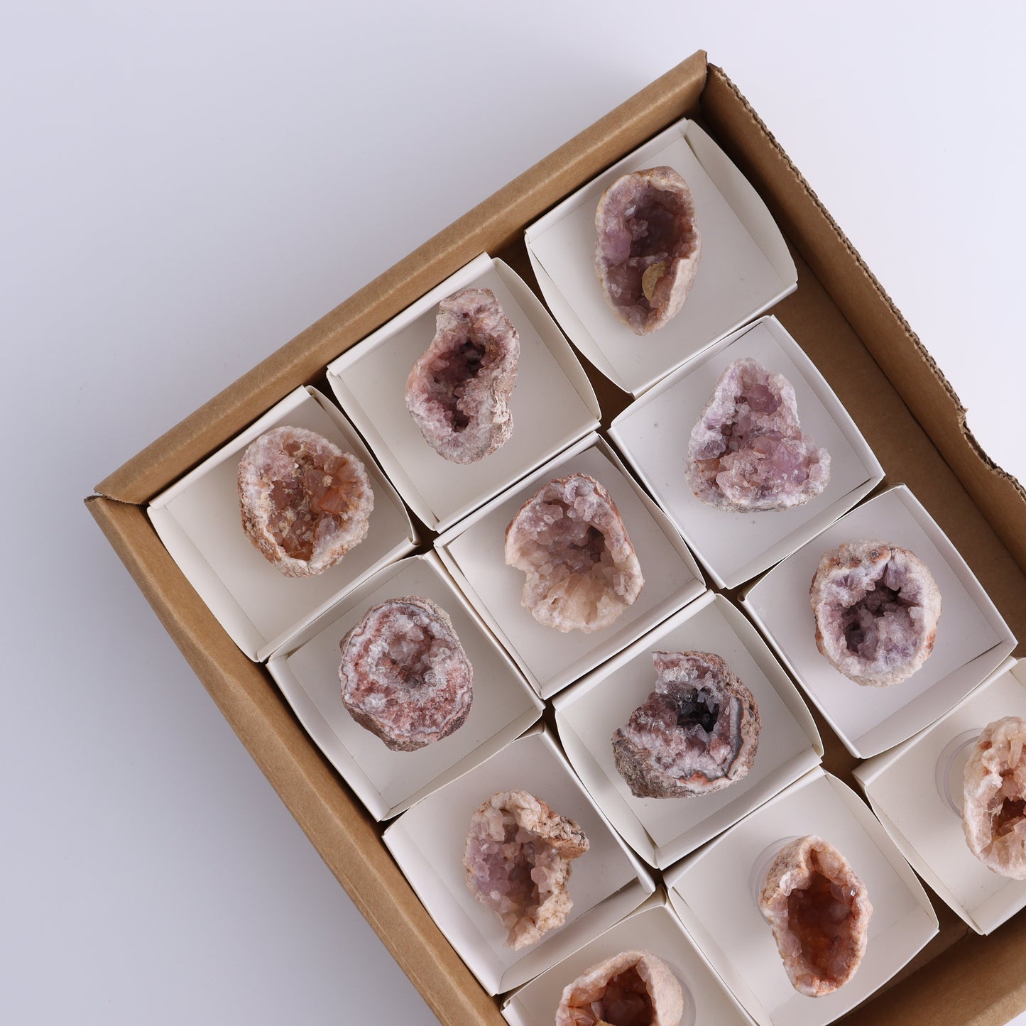 Pink Amethyst Flat of 12 - Expert Wholesale and Supplier of Wholesale Crystals & Bulk Gemstones, ["Amethyst","Pink Amethyst"]