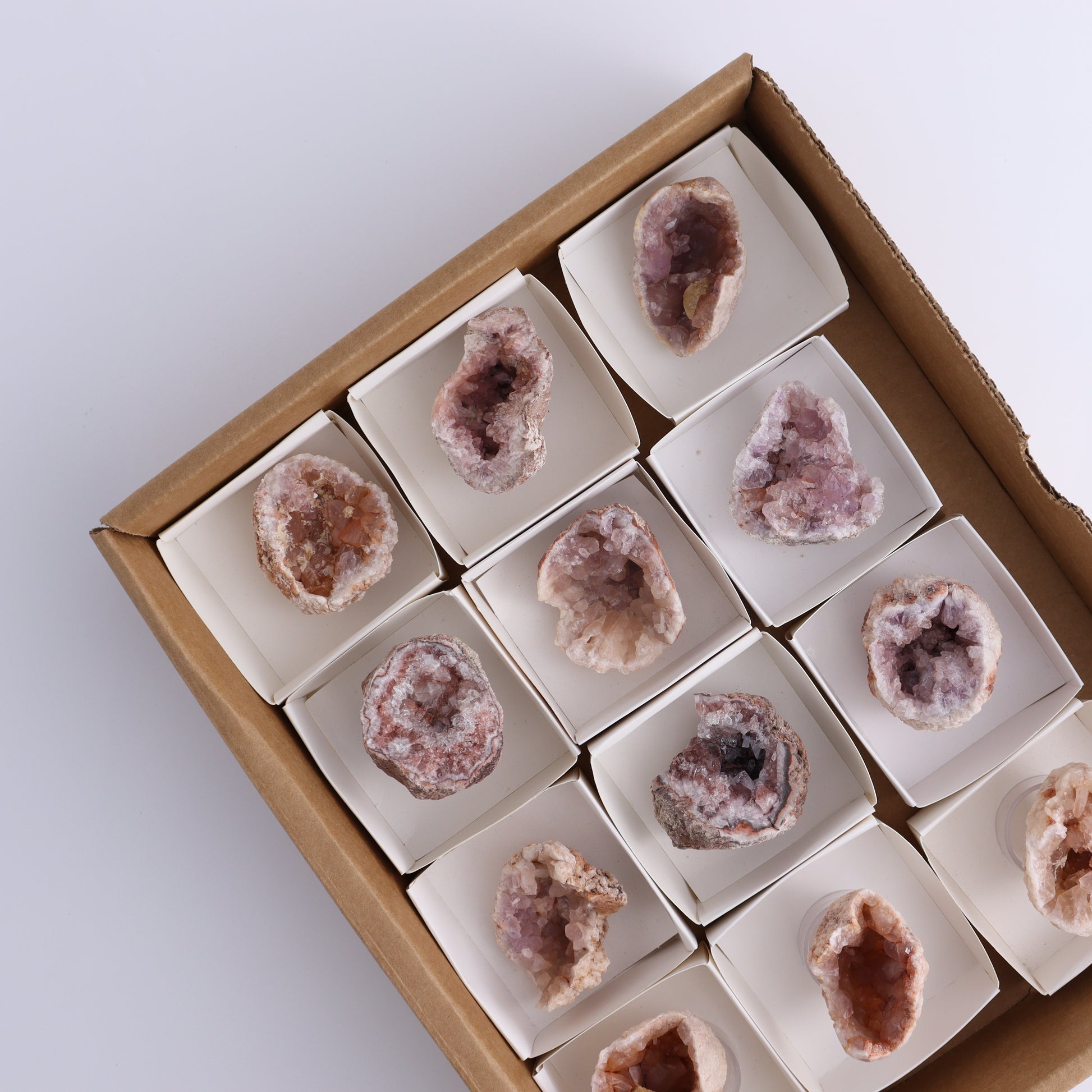 Pink Amethyst Flat of 12 - Expert Wholesale and Supplier of Wholesale Crystals & Bulk Gemstones, ["Amethyst","Pink Amethyst"]