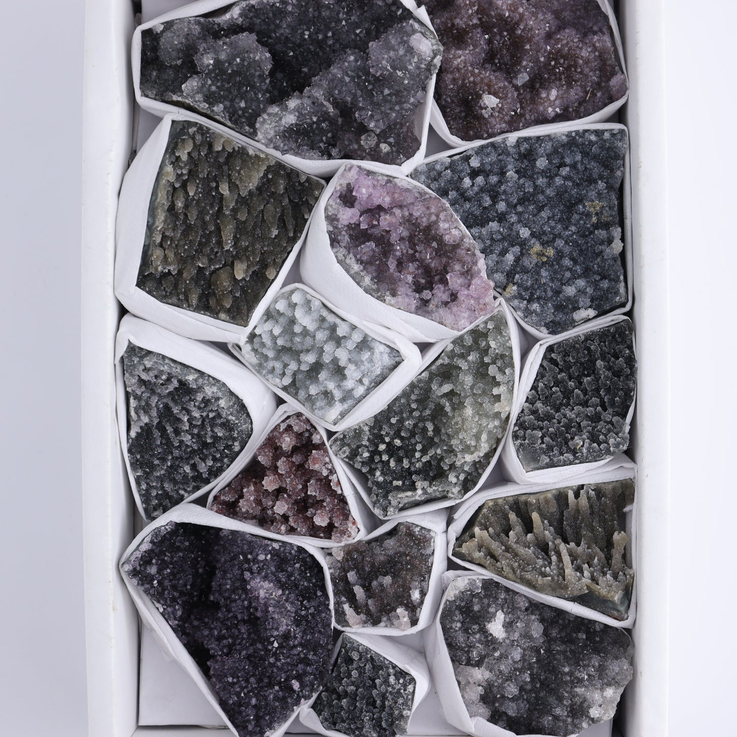 Uruguay Amethyst Clusters with Formations Flat of 15 - Expert Wholesale and Supplier of Wholesale Crystals & Bulk Gemstones, ["Amethyst","Calcite","Clusters","Formations","Uruguay"]