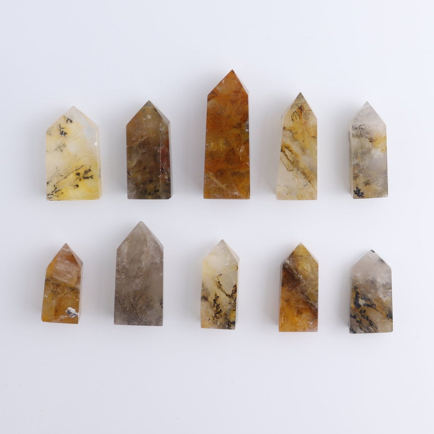 Dendritic Golden Healer Quartz Towers Set of 10