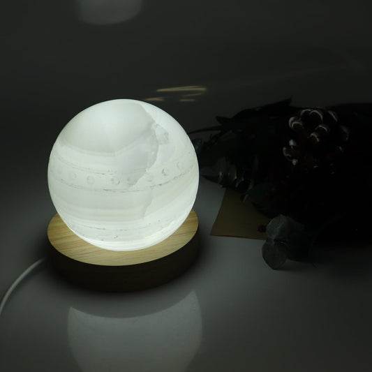 One Lamp Ornament White Mexican Onyx/Calcite with Light