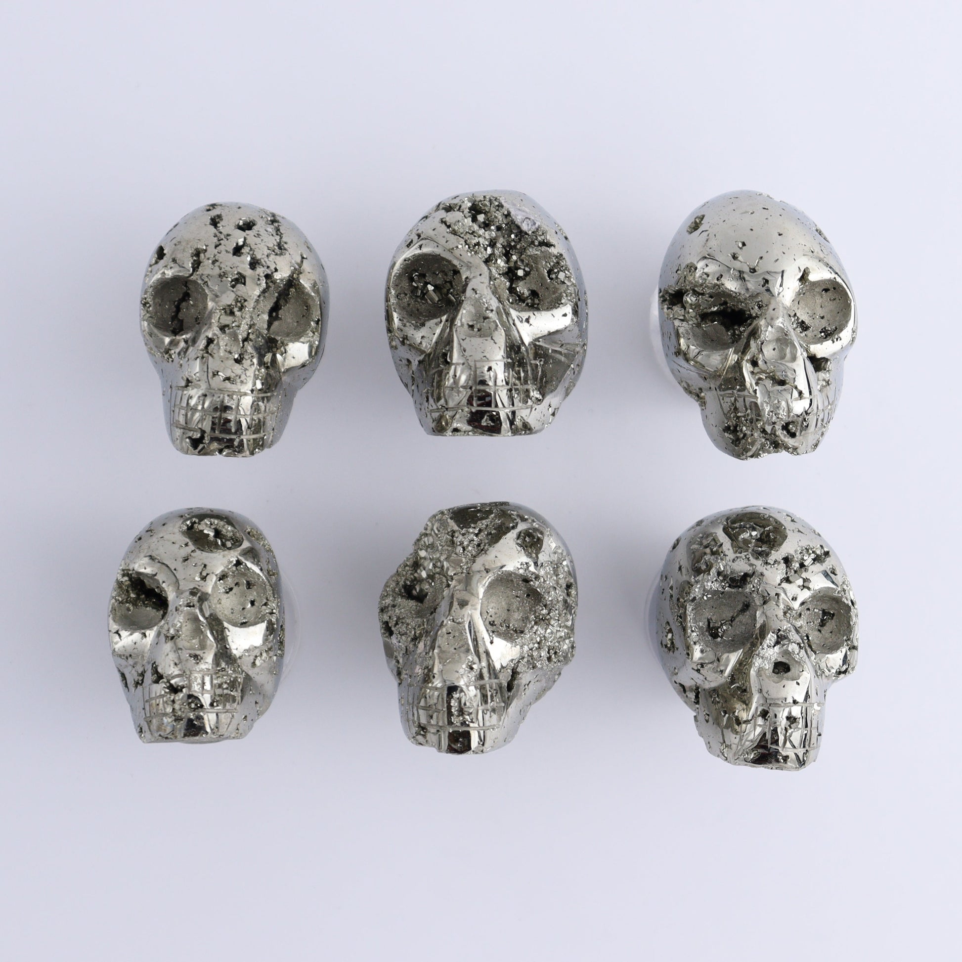 Pyrite Skulls Set of 6 - Expert Wholesale and Supplier of Wholesale Crystals & Bulk Gemstones, ["Hearts","Peru","Pyrite"]