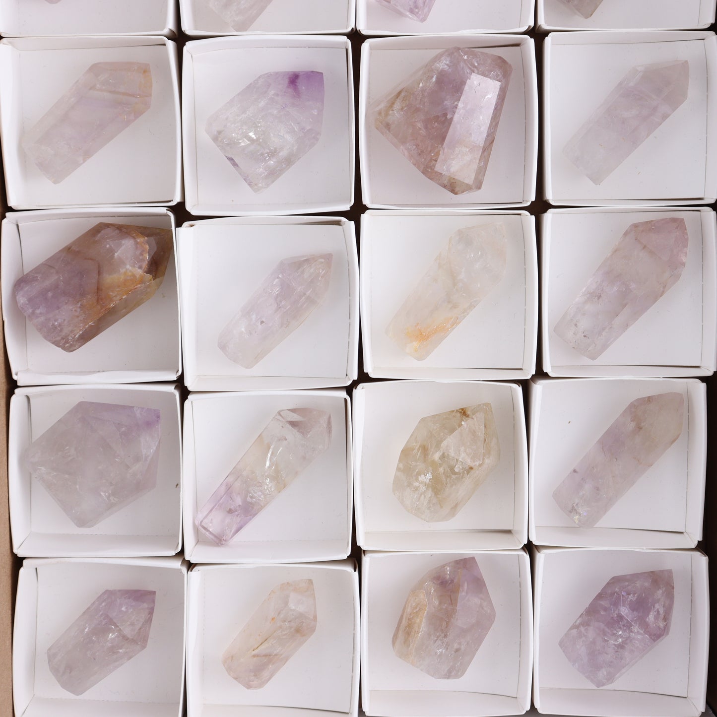 Powellite Amethyst UV Reactive Towers Set of 20 - Expert Wholesale and Supplier of Wholesale Crystals & Bulk Gemstones, ["Amethyst","Powellite"]