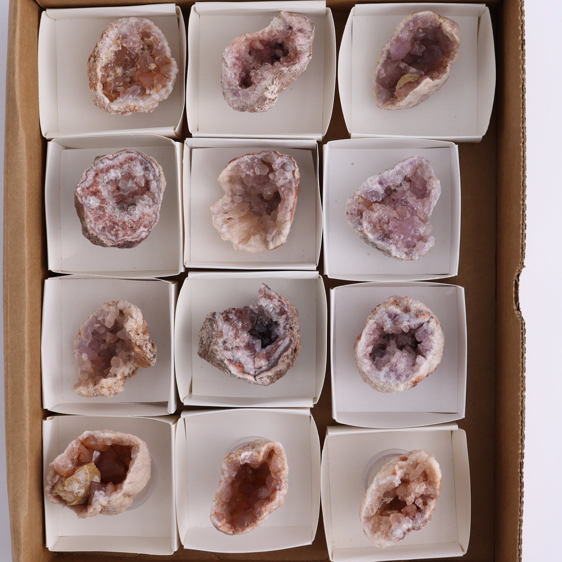 Pink Amethyst Flat of 12 - Expert Wholesale and Supplier of Wholesale Crystals & Bulk Gemstones, ["Amethyst","Pink Amethyst"]