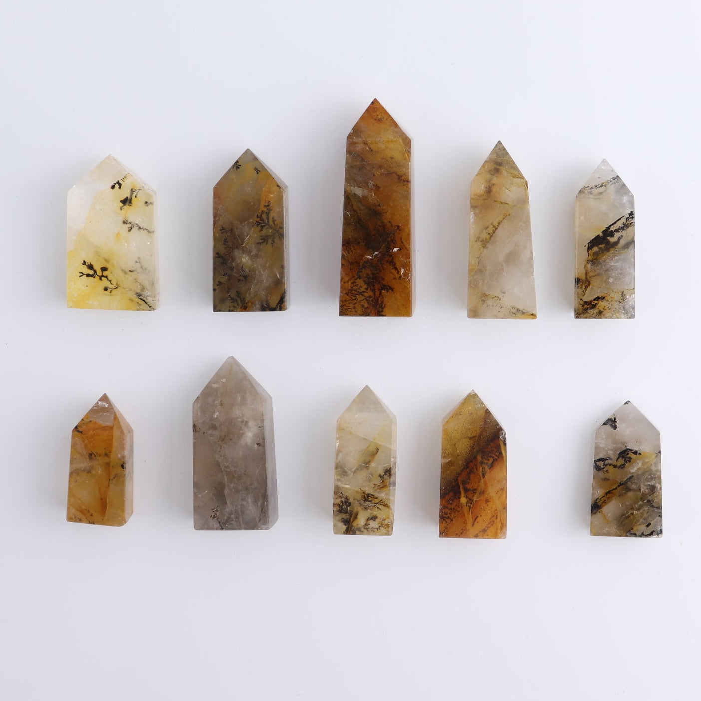 Dendritic Golden Healer Quartz Towers Set of 10