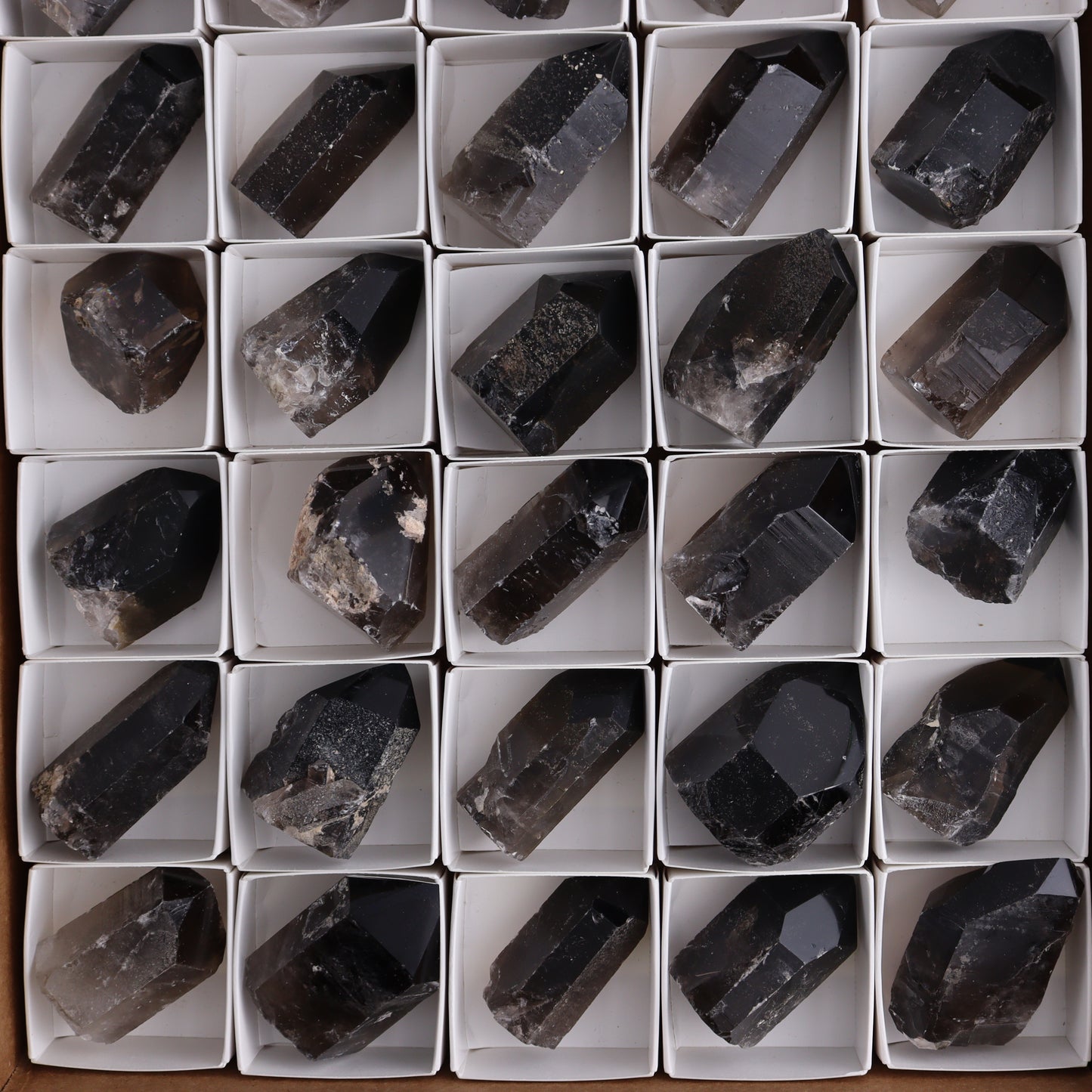 Smoky Quartz Polished Tops Set of 35 - Expert Wholesale and Supplier of Wholesale Crystals & Bulk Gemstones, ["Brazil","close_70","Points","Quartz","Smoky Quartz"]