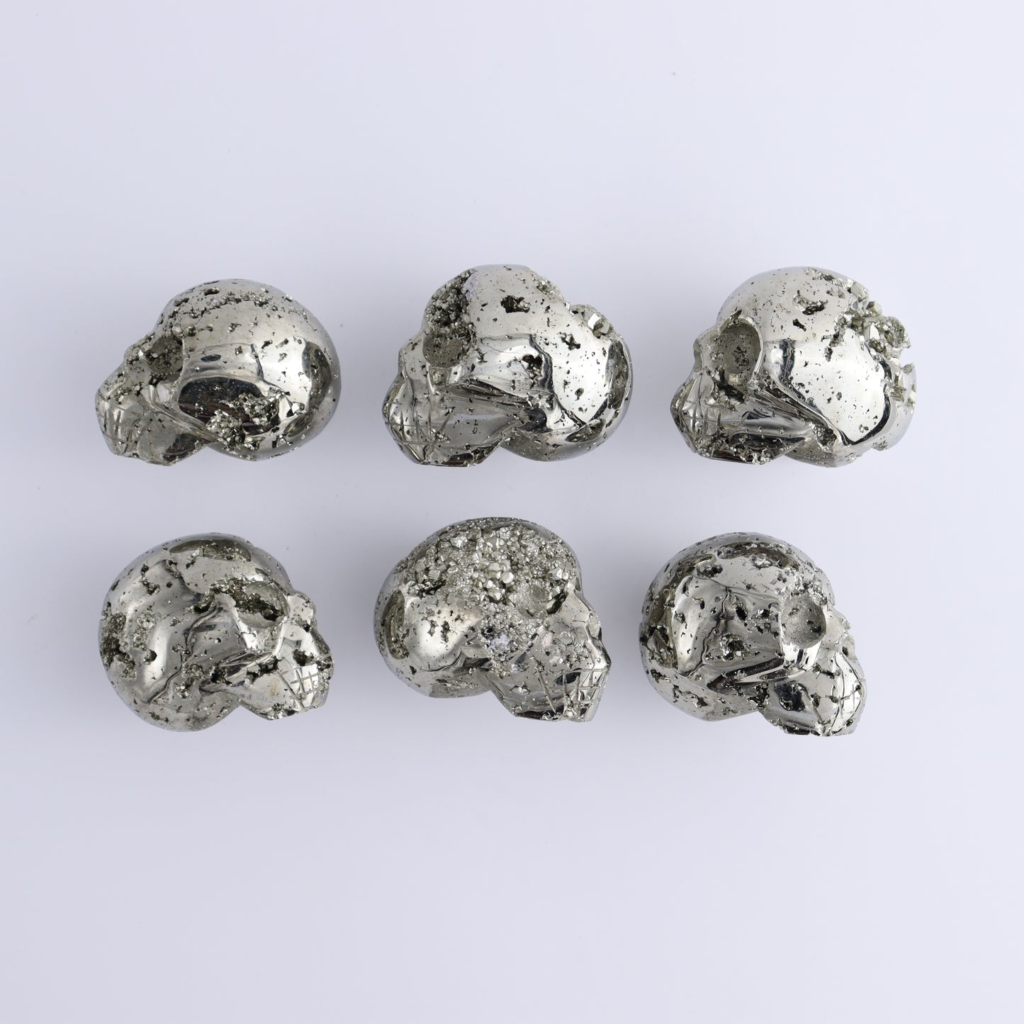 Pyrite Skulls Set of 6 - Expert Wholesale and Supplier of Wholesale Crystals & Bulk Gemstones, ["Hearts","Peru","Pyrite"]
