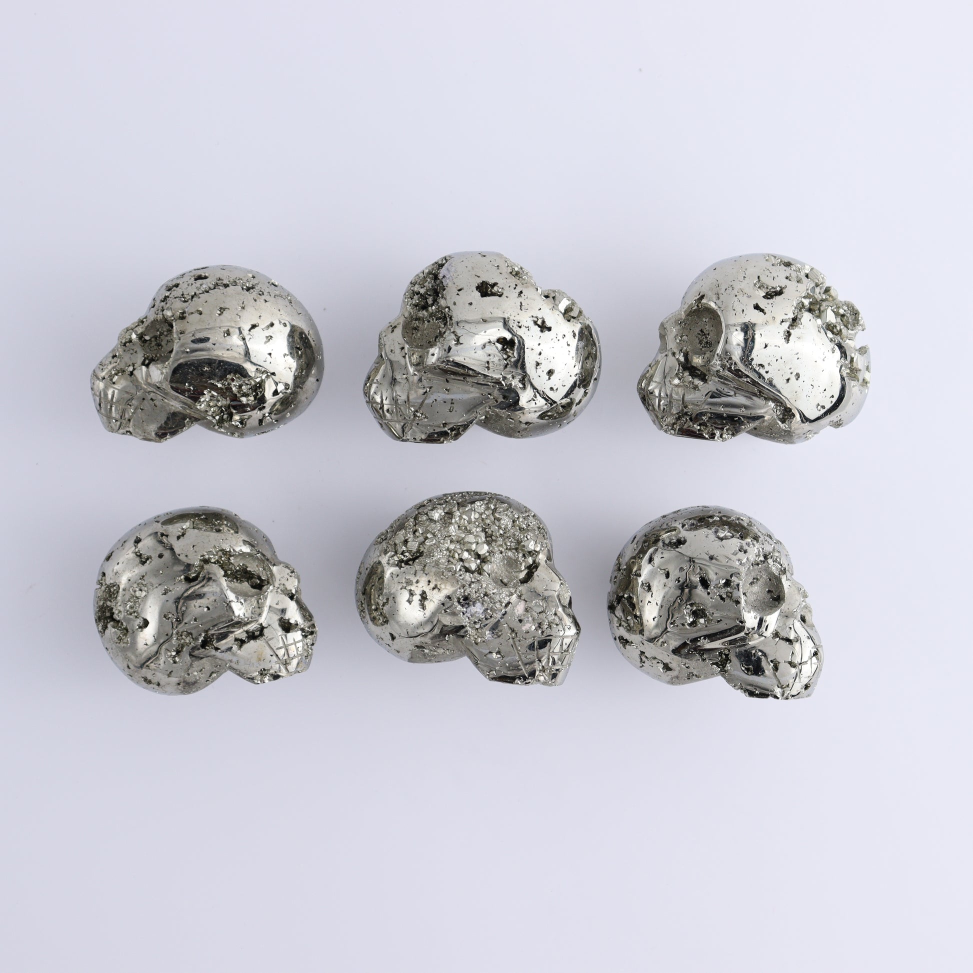 Pyrite Skulls Set of 6 - Expert Wholesale and Supplier of Wholesale Crystals & Bulk Gemstones, ["Hearts","Peru","Pyrite"]