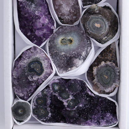 Uruguay Amethyst Clusters with "Eyes" Flat of 10 - Expert Wholesale and Supplier of Wholesale Crystals & Bulk Gemstones, ["Amethyst","Clusters","Eyes Amethyst","Uruguay"]