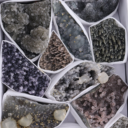 Uruguay Amethyst Clusters with Formations Flat of 13 - Expert Wholesale and Supplier of Wholesale Crystals & Bulk Gemstones, ["Amethyst","Calcite","Clusters","Formations","Uruguay"]