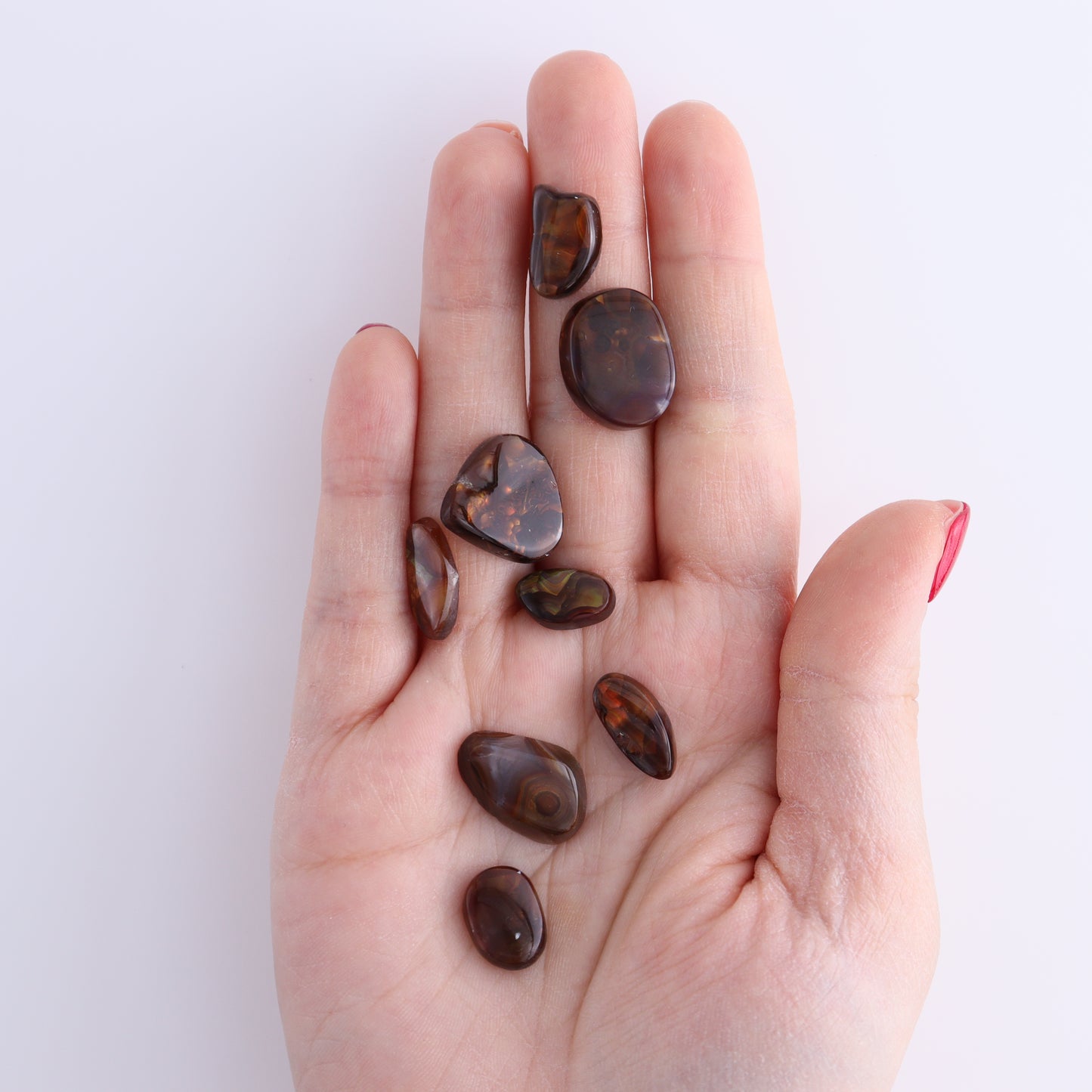 Fire Agate Cabs Set of 8