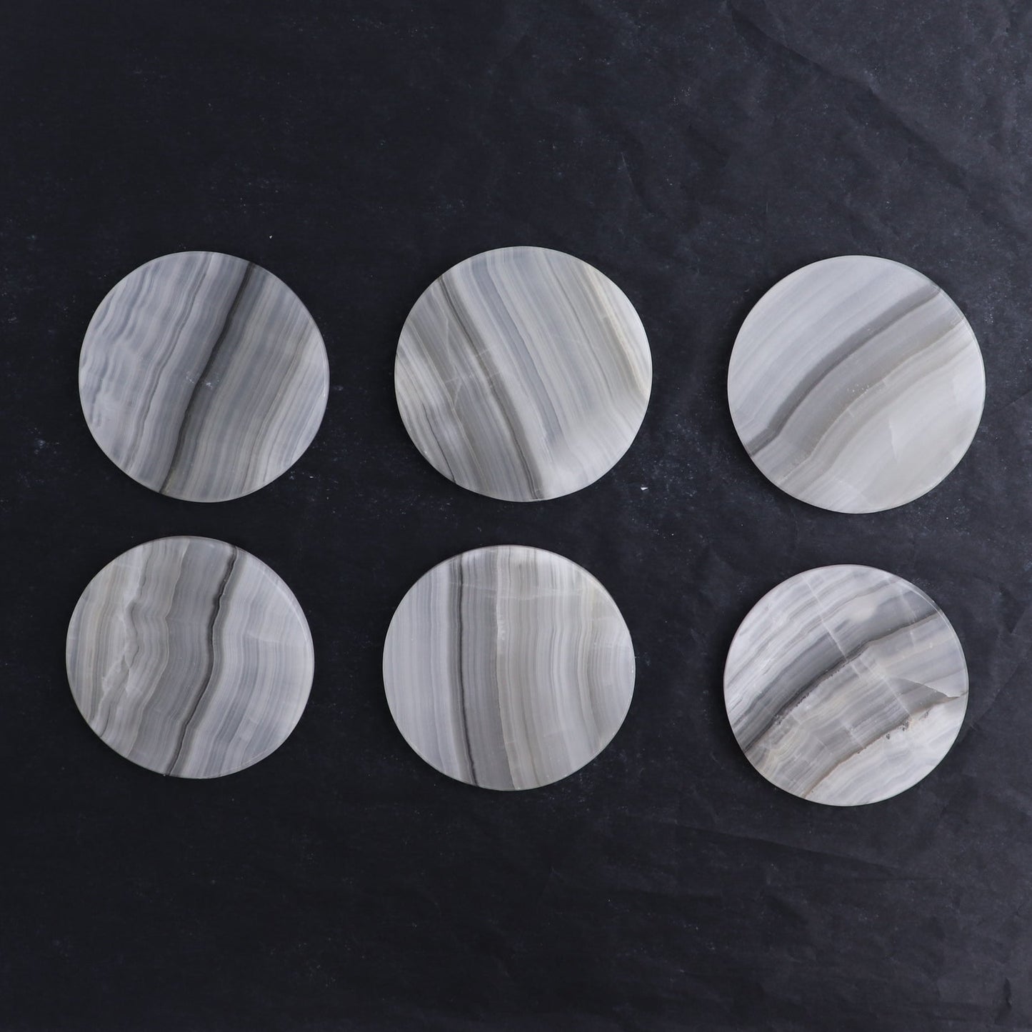 Coaster Set Mexican Onyx/Calcite White & Grey