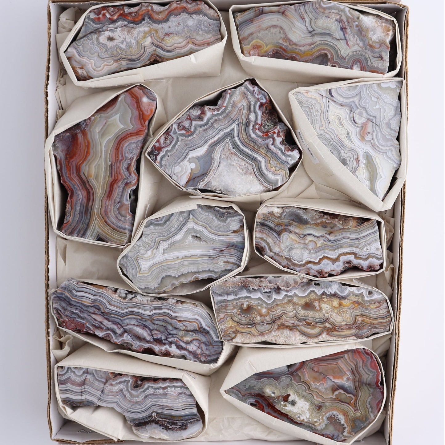 Crazy Lace Agate Flat of 11
